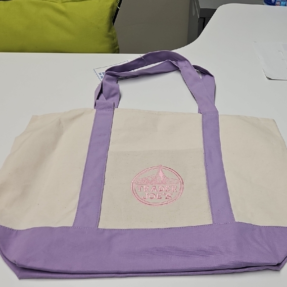 Trader Joe'S Handbags - Large Trader Joe's Lavender & Cream Canvas Tote